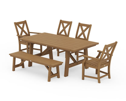 POLYWOOD Braxton 6-Piece Rustic Farmhouse Dining Set With Trestle Legs — Natural