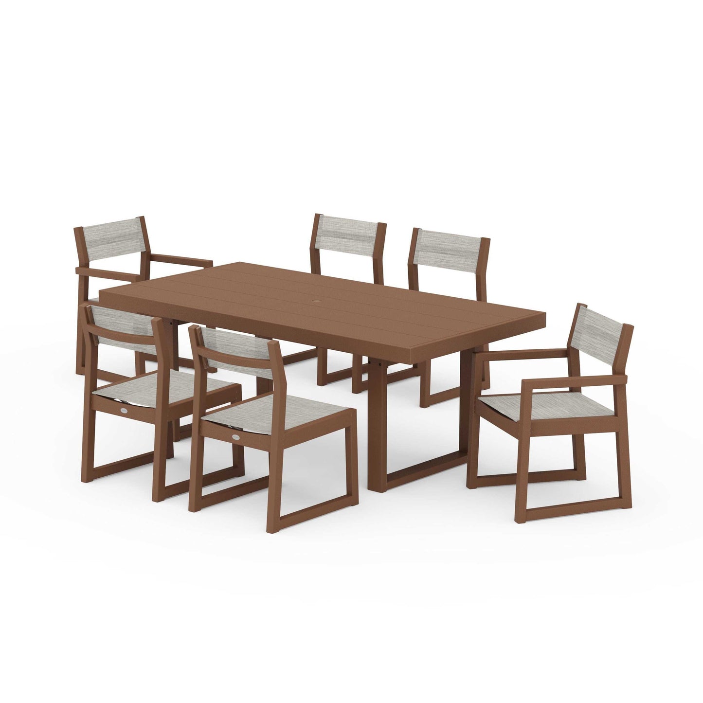 POLYWOOD EDGE Sling 7-Piece Dining Set — Teak / Birch Sling