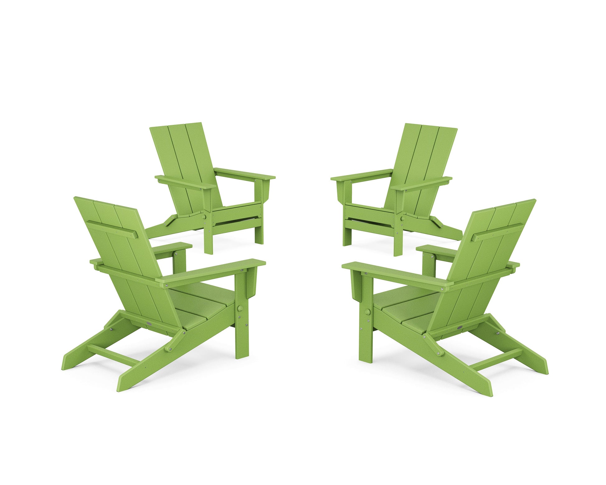 POLYWOOD 4-Piece Modern Studio Folding Adirondack Chair Conversation Set — Lime