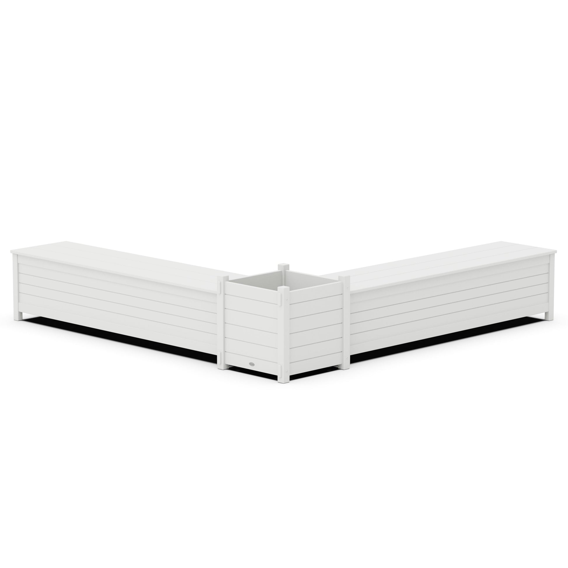 POLYWOOD 72" Nautical L- Shaped Planter Storage Bench Set- Large — White