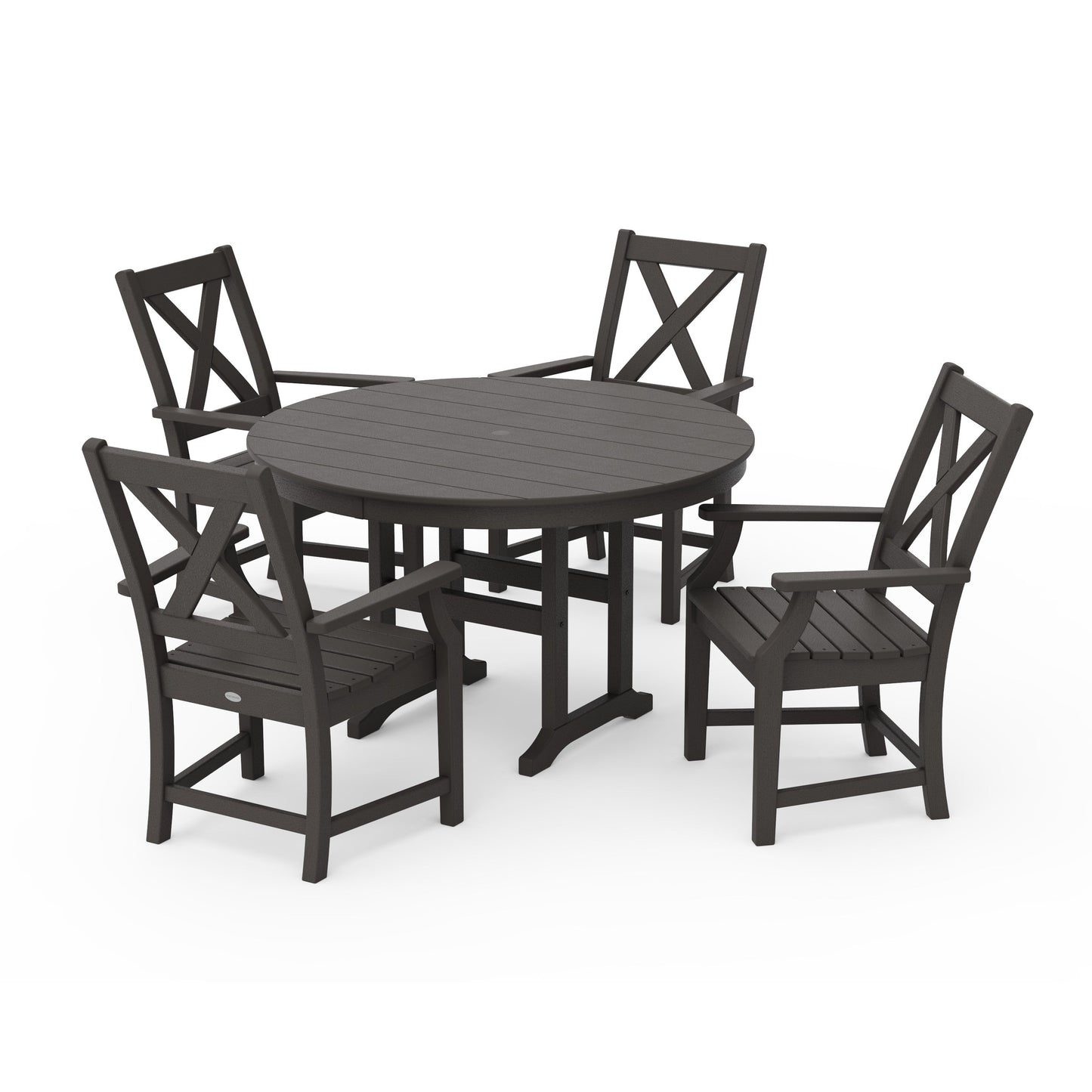 POLYWOOD Braxton 5-Piece Round Farmhouse Dining Set — Vintage Coffee