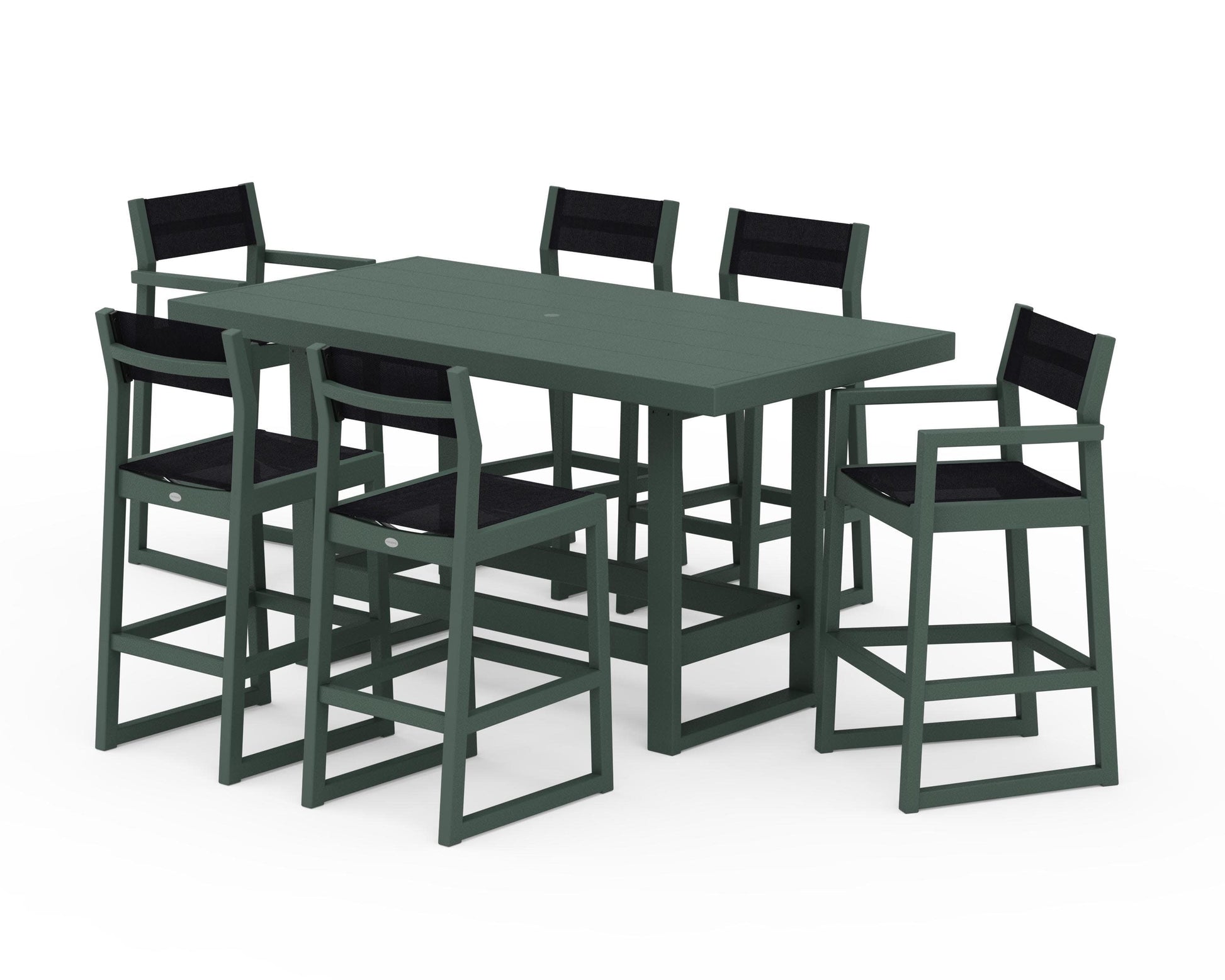 POLYWOOD EDGE Sling 7-Piece Bar Table Set — Green / Black Sling