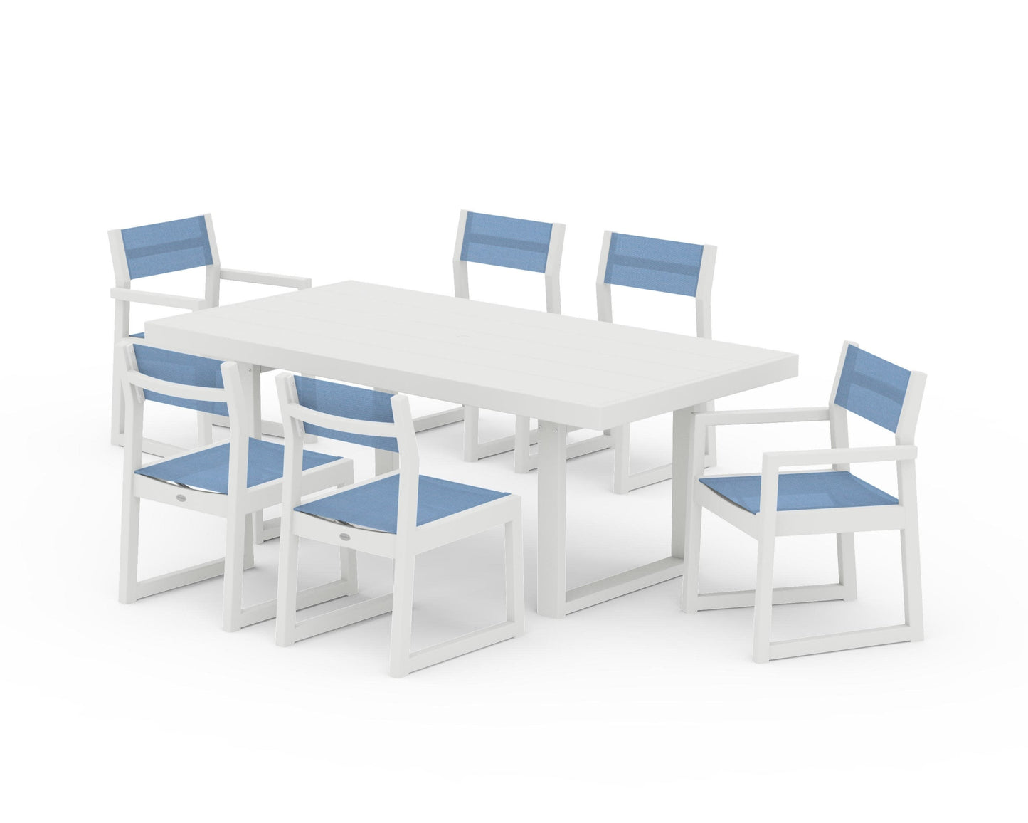 POLYWOOD EDGE Sling 7-Piece Dining Set — Vintage White / Poolside Sling