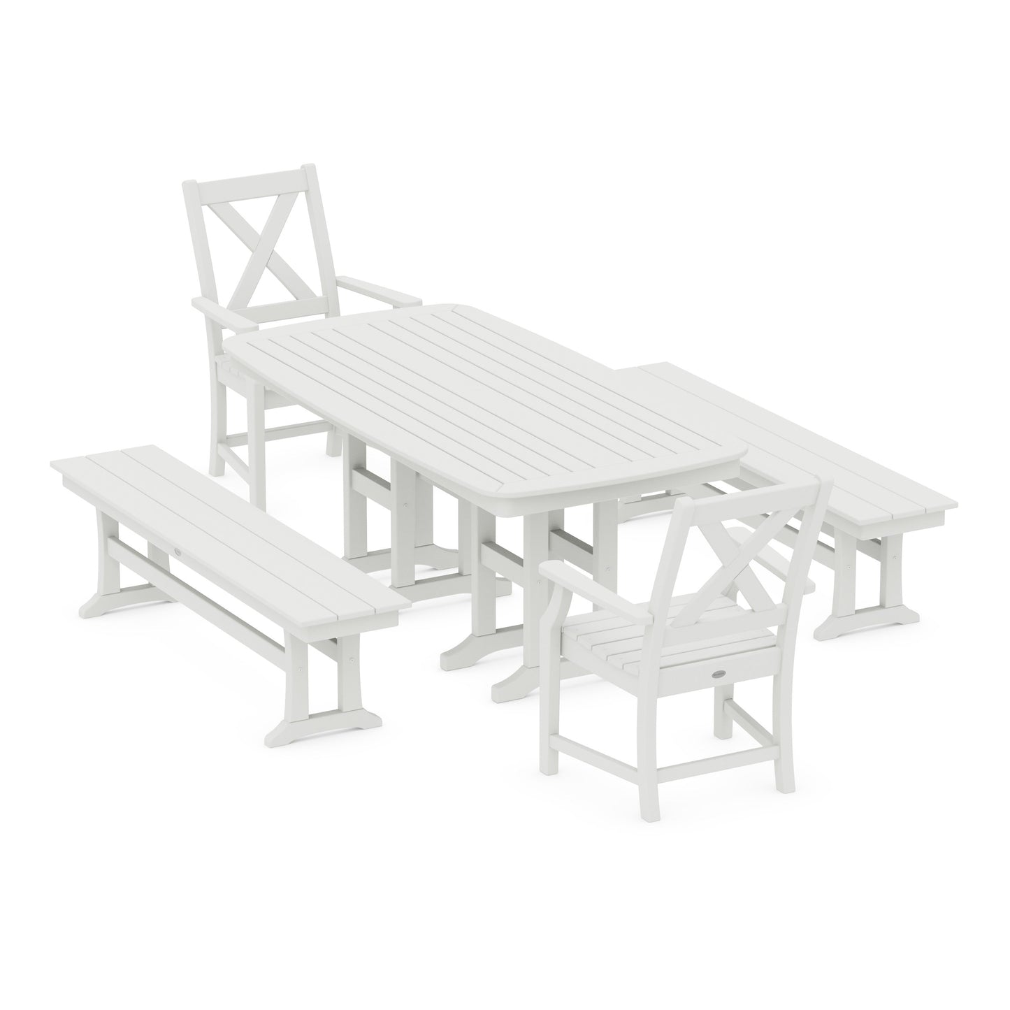 POLYWOOD Braxton 5-Piece Dining Set with Benches — Vintage White