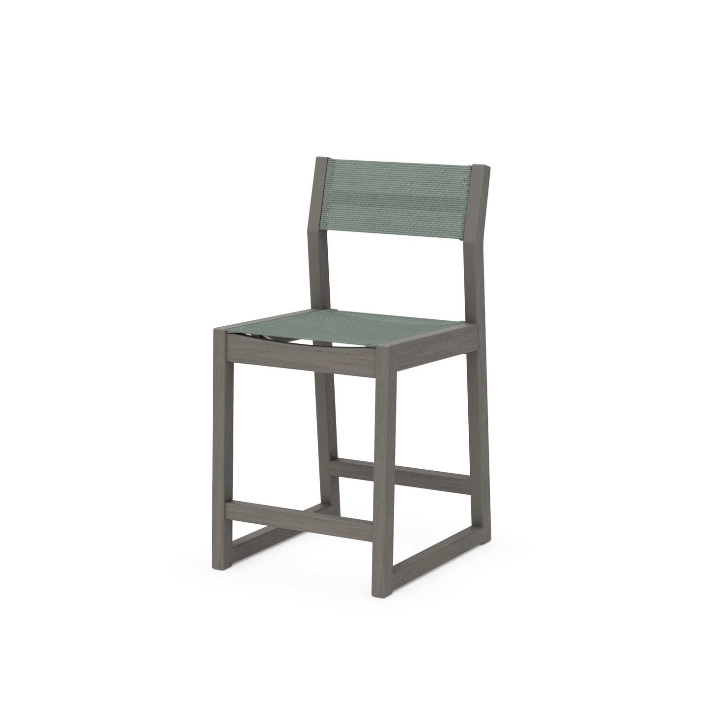 POLYWOOD EDGE Sling Counter Side Chair — Driftwood / Dupioni Sea Mist Sling