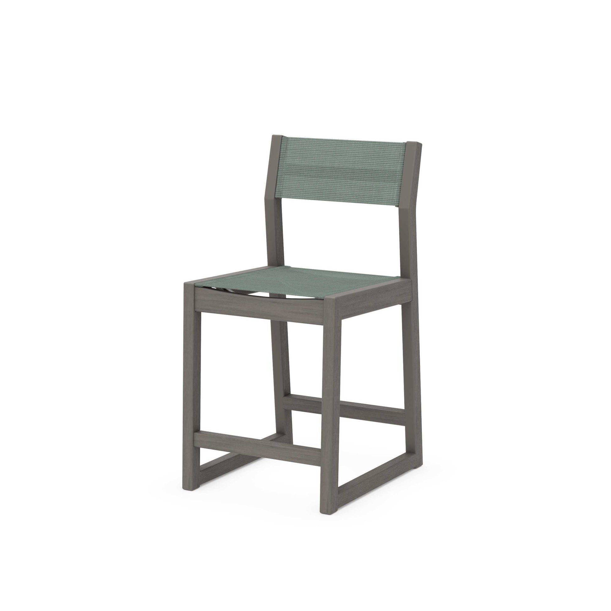 POLYWOOD EDGE Sling Counter Side Chair — Driftwood / Dupioni Sea Mist Sling