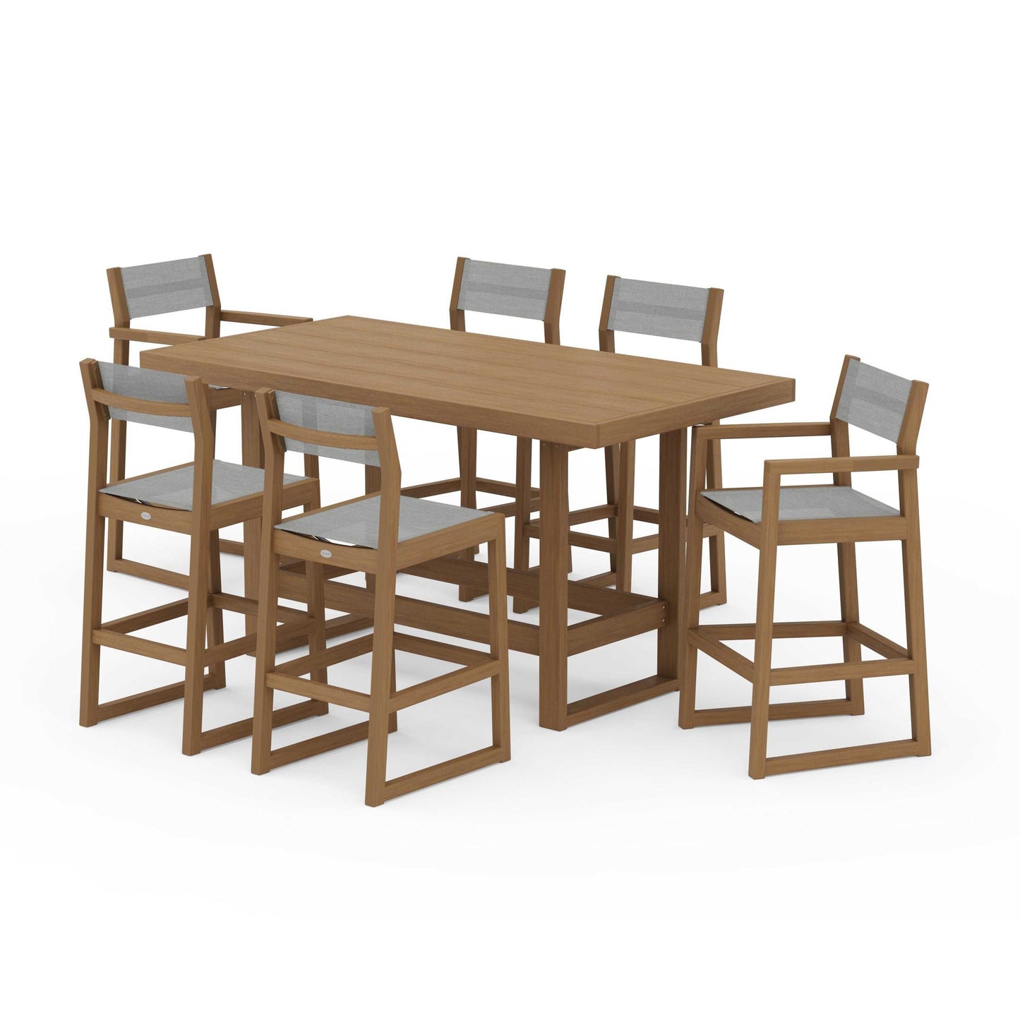 POLYWOOD EDGE Sling 7-Piece Bar Table Set — Natural / Metallic Sling
