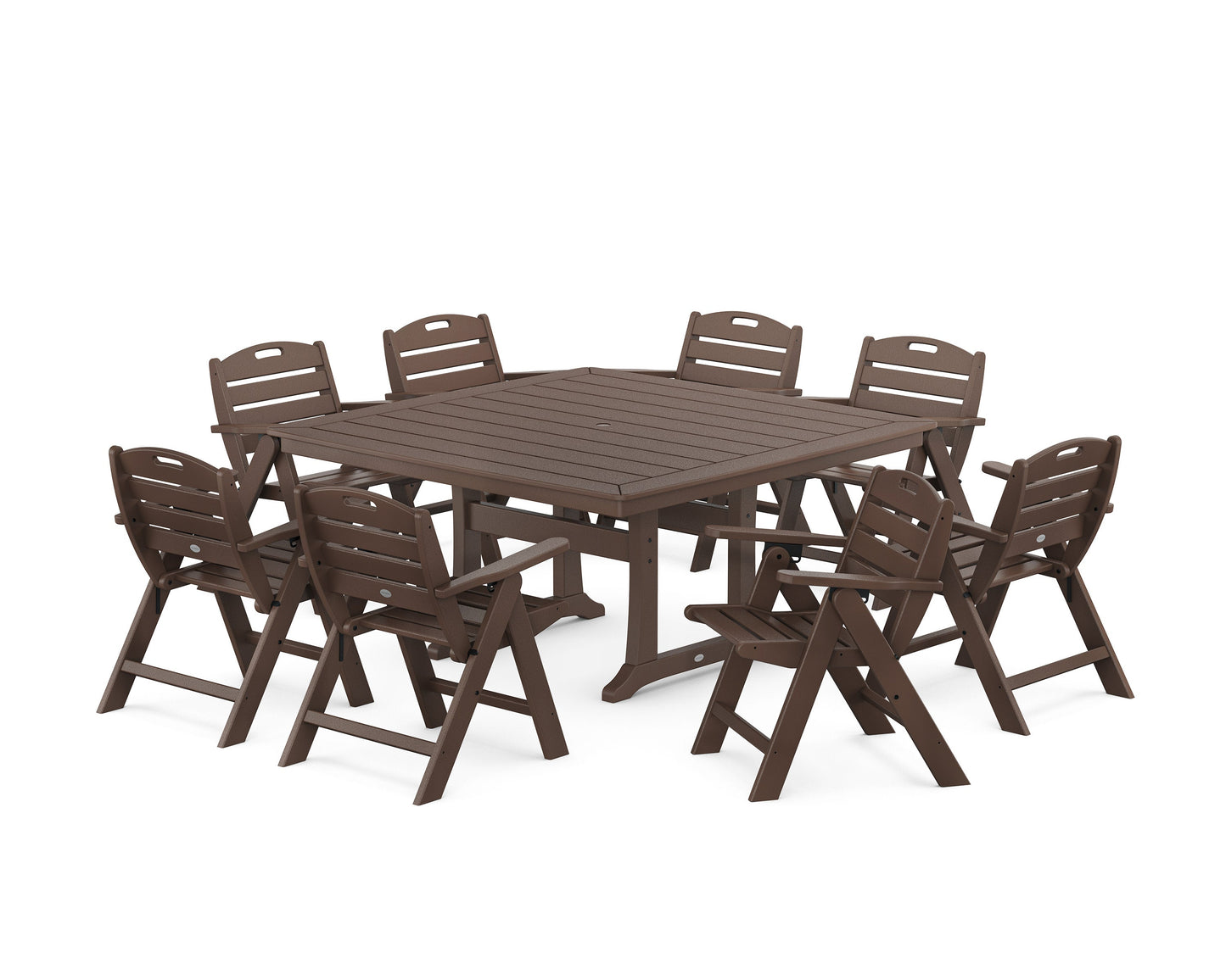 POLYWOOD Nautical Lowback 9-Piece Square Dining Set with Trestle Legs — Mahogany