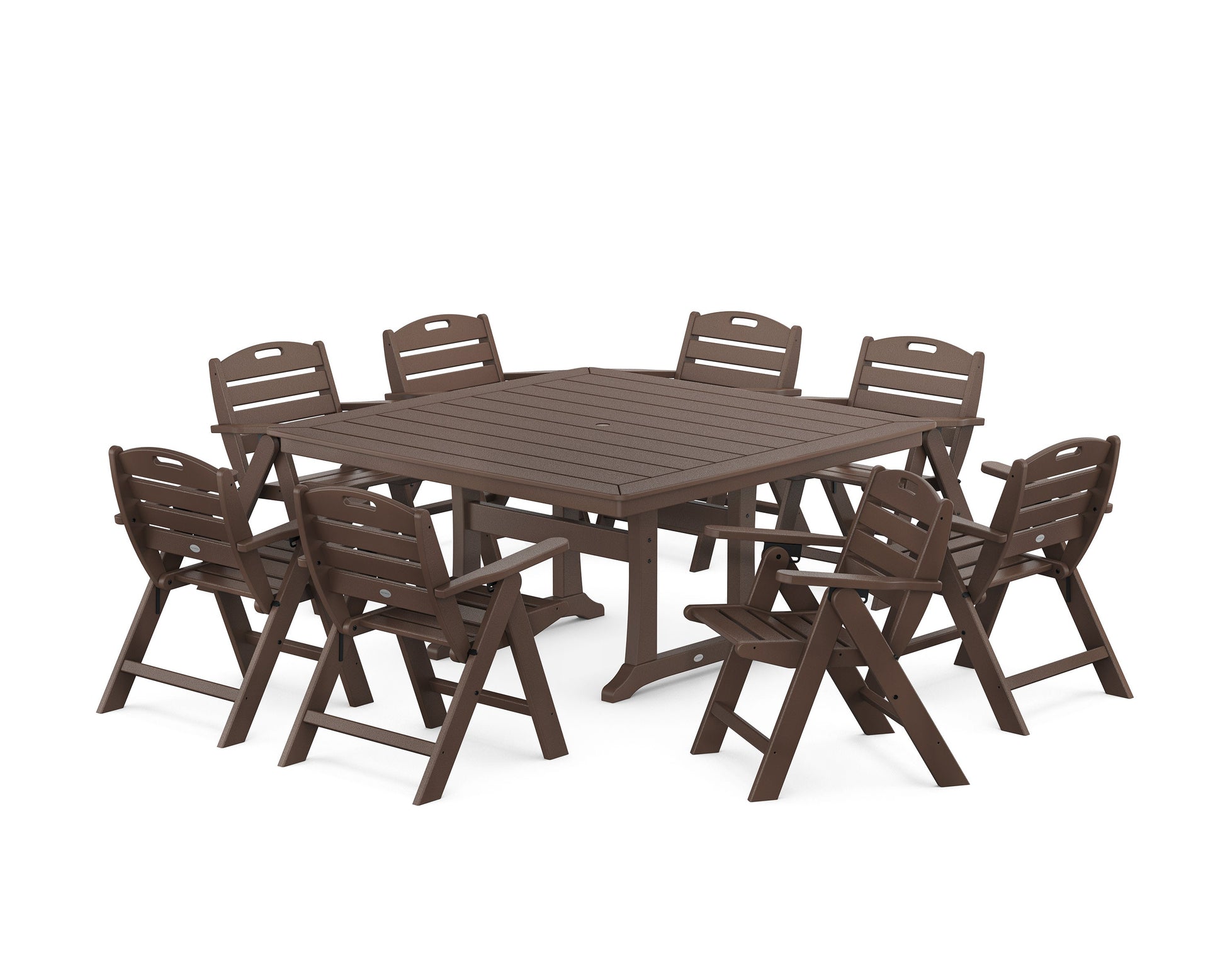 POLYWOOD Nautical Lowback 9-Piece Square Dining Set with Trestle Legs — Mahogany