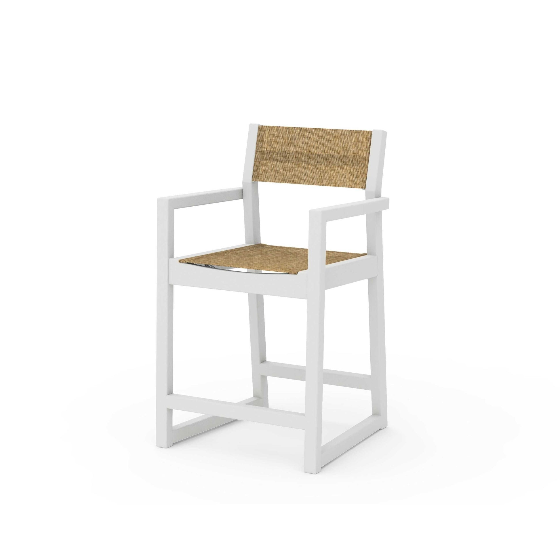 POLYWOOD EDGE Sling Counter Arm Chair — Vintage White / Burlap Sling