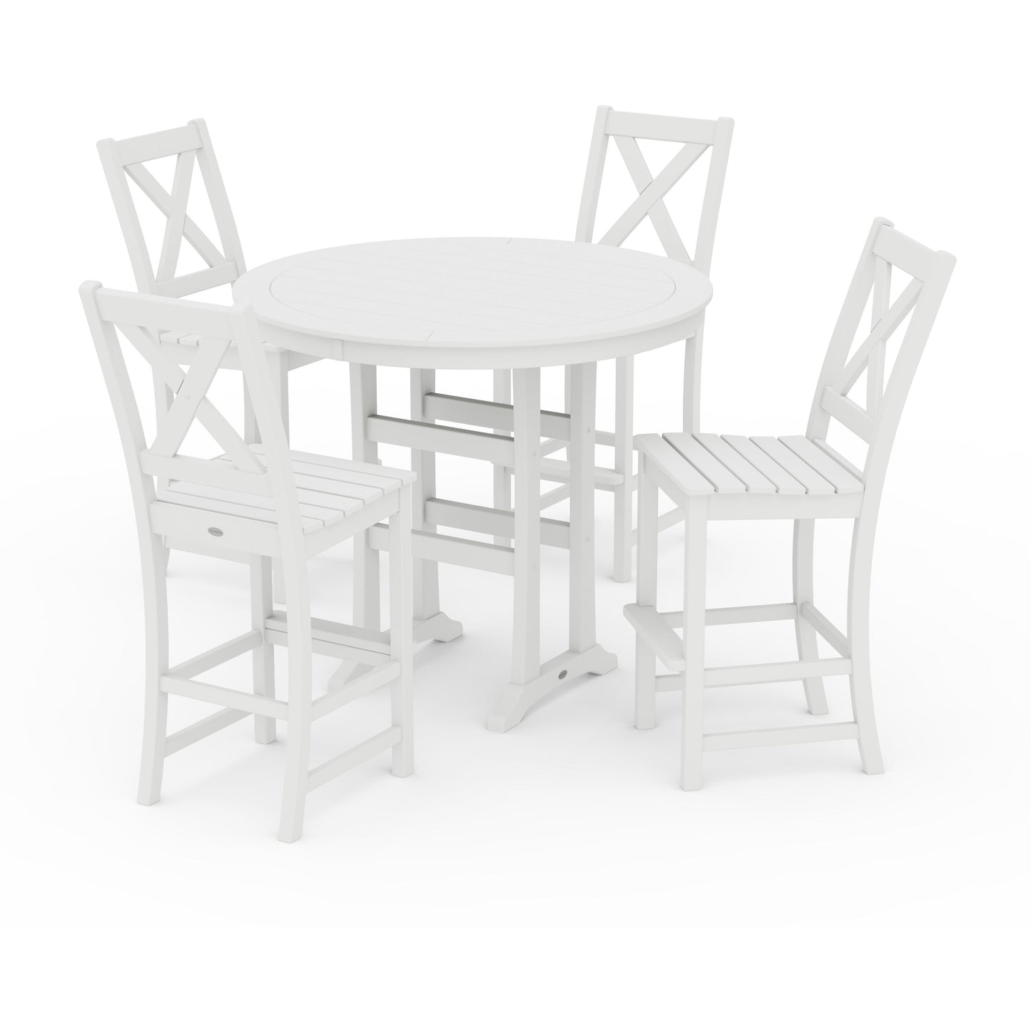 POLYWOOD Braxton 5-Piece Nautical Trestle Arm Chair Bar Set — White