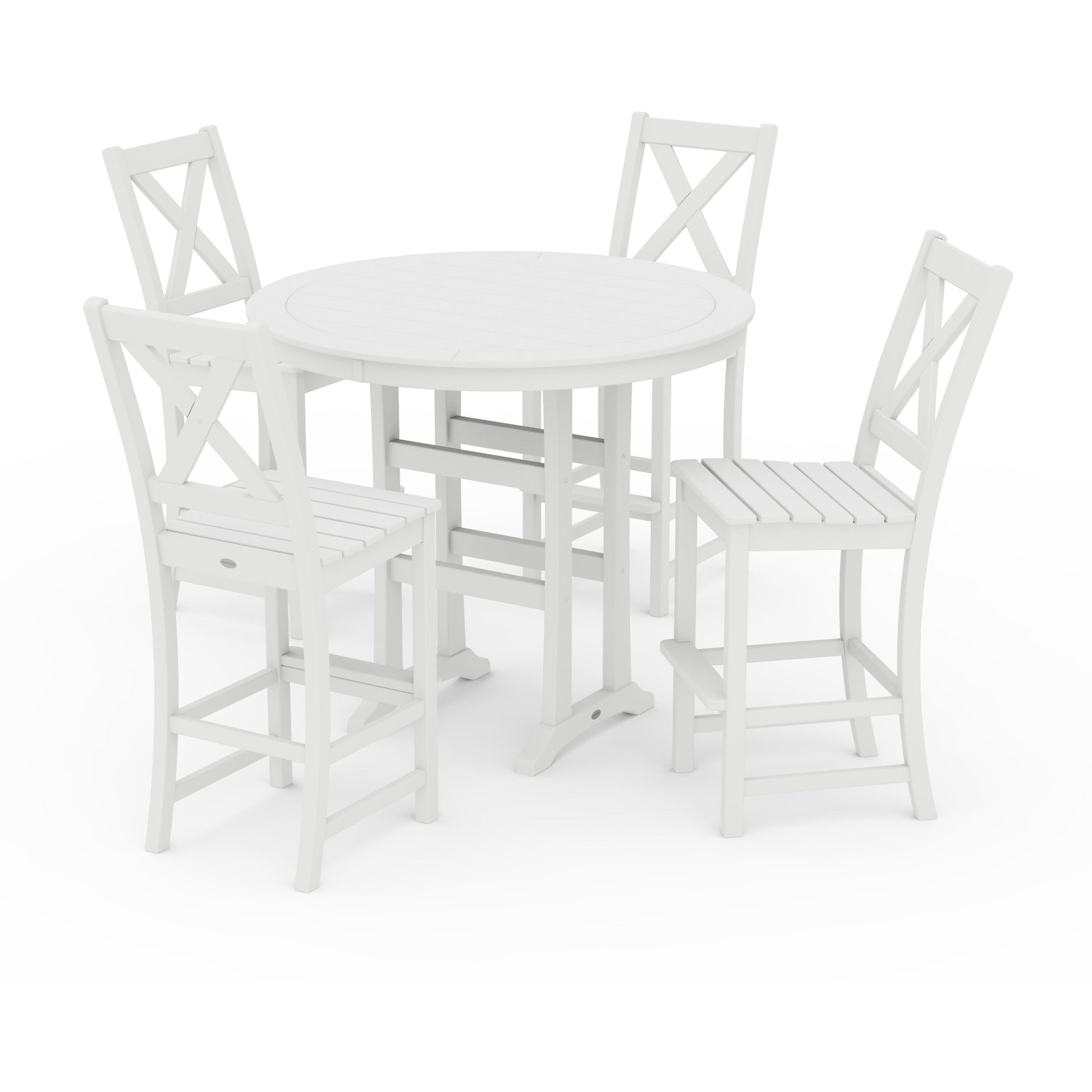POLYWOOD Braxton 5-Piece Nautical Trestle Arm Chair Bar Set — White