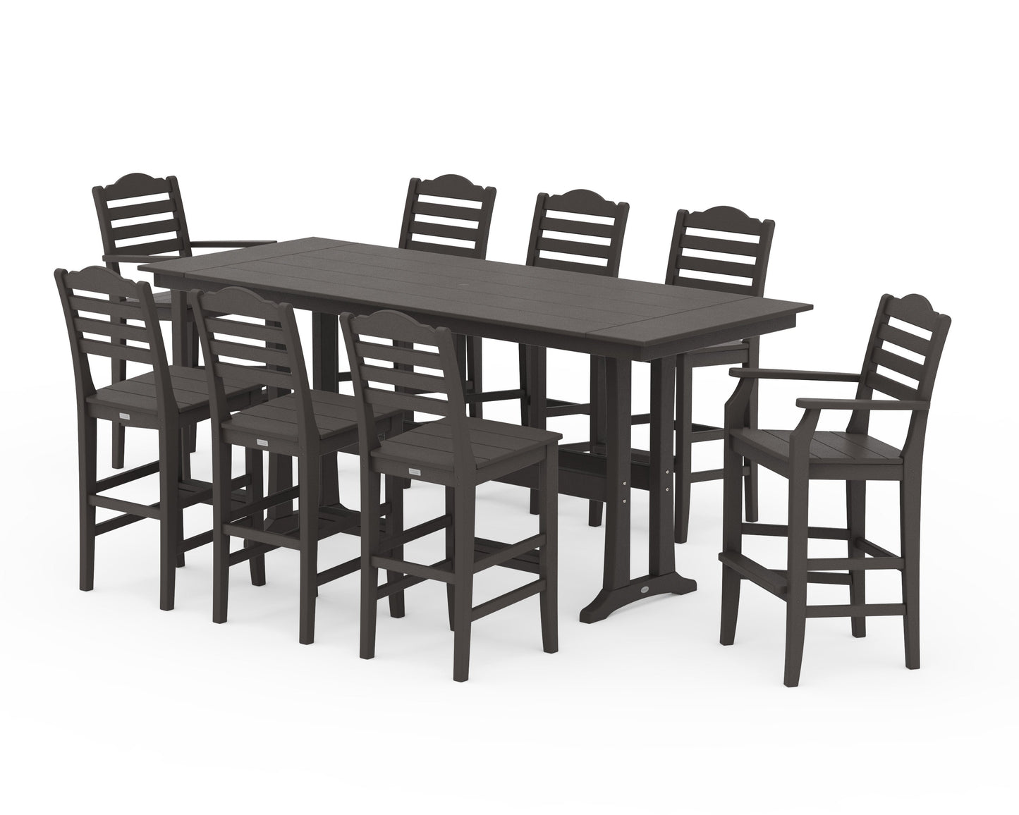 POLYWOOD Savannah 9-Piece Farmhouse Bar Set with Trestle Legs — Vintage Coffee