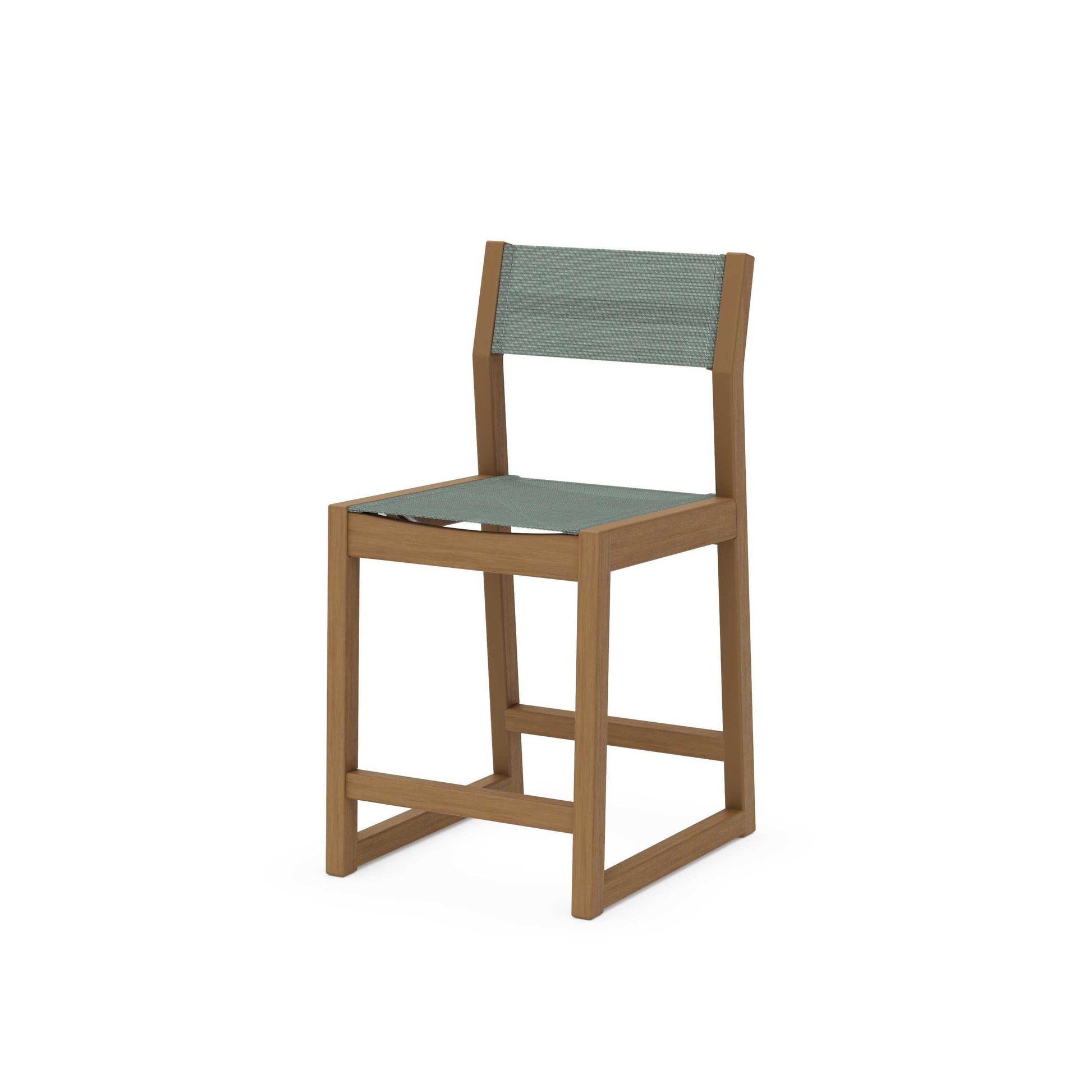 POLYWOOD EDGE Sling Counter Side Chair — Natural / Dupioni Sea Mist Sling