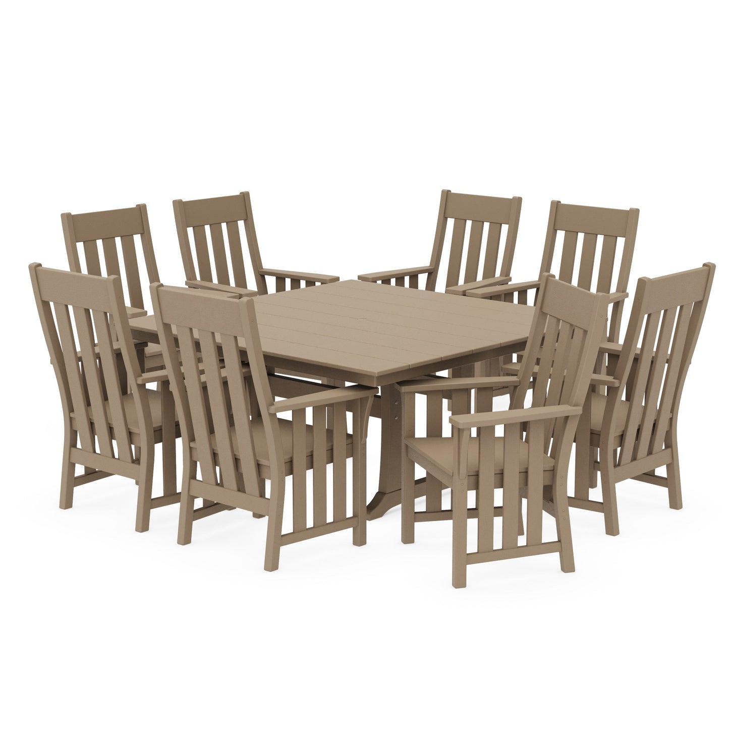 POLYWOOD Acadia 9-Piece Square Farmhouse Dining Set with Trestle Legs — Vintage Sahara
