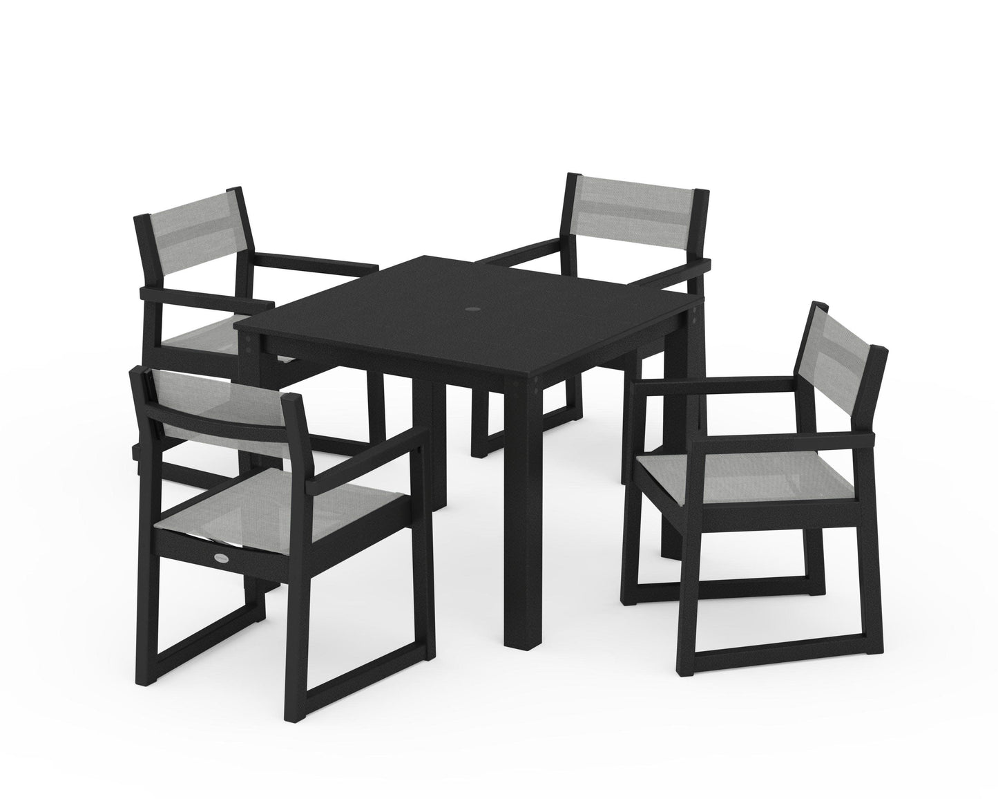POLYWOOD EDGE Sling Arm Chair 5-Piece Parsons Dining Set — Black / Metallic Sling