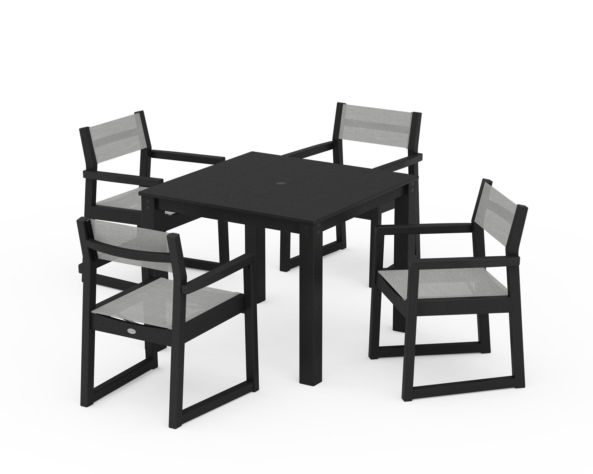 POLYWOOD EDGE Sling Arm Chair 5-Piece Parsons Dining Set — Black / Metallic Sling