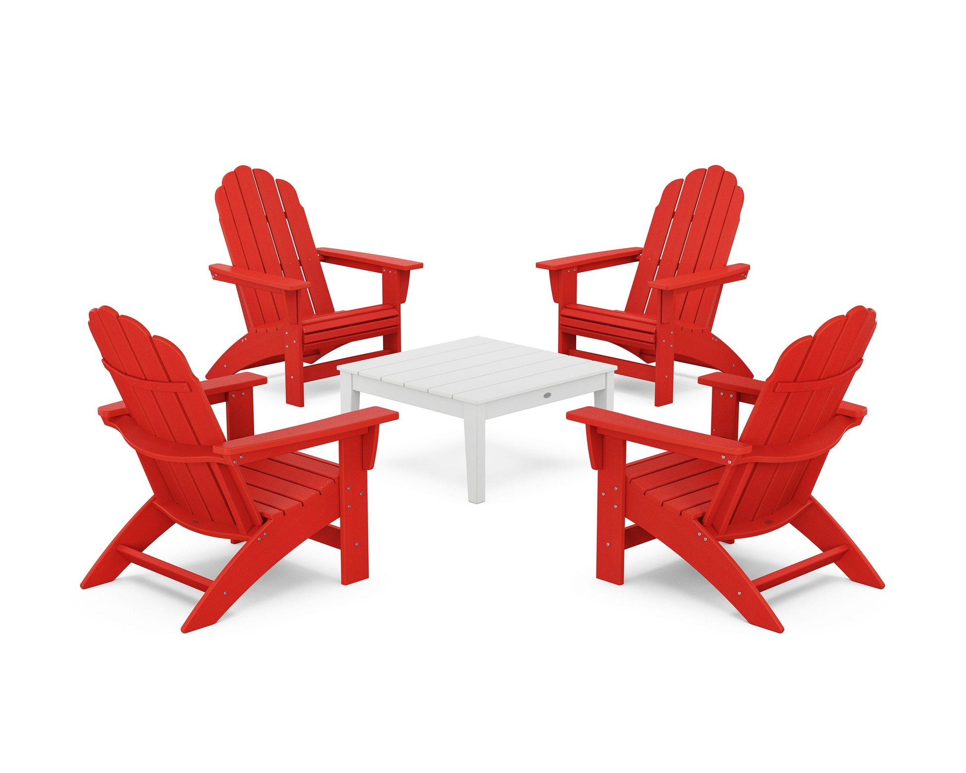 POLYWOOD 5-Piece Vineyard Grand Adirondack Chair Conversation Group — Sunset Red / White