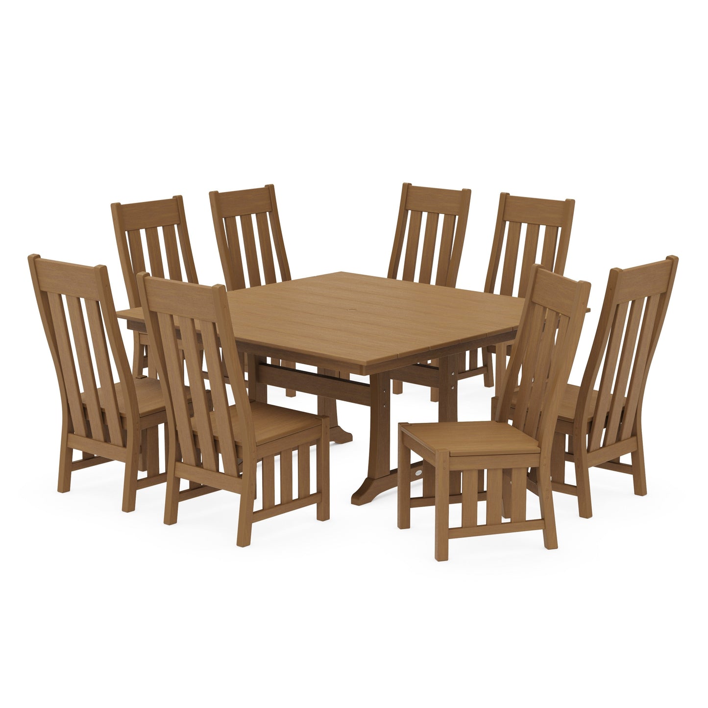 POLYWOOD Acadia Side Chair 9-Piece Square Farmhouse Dining Set with Trestle Legs — Natural