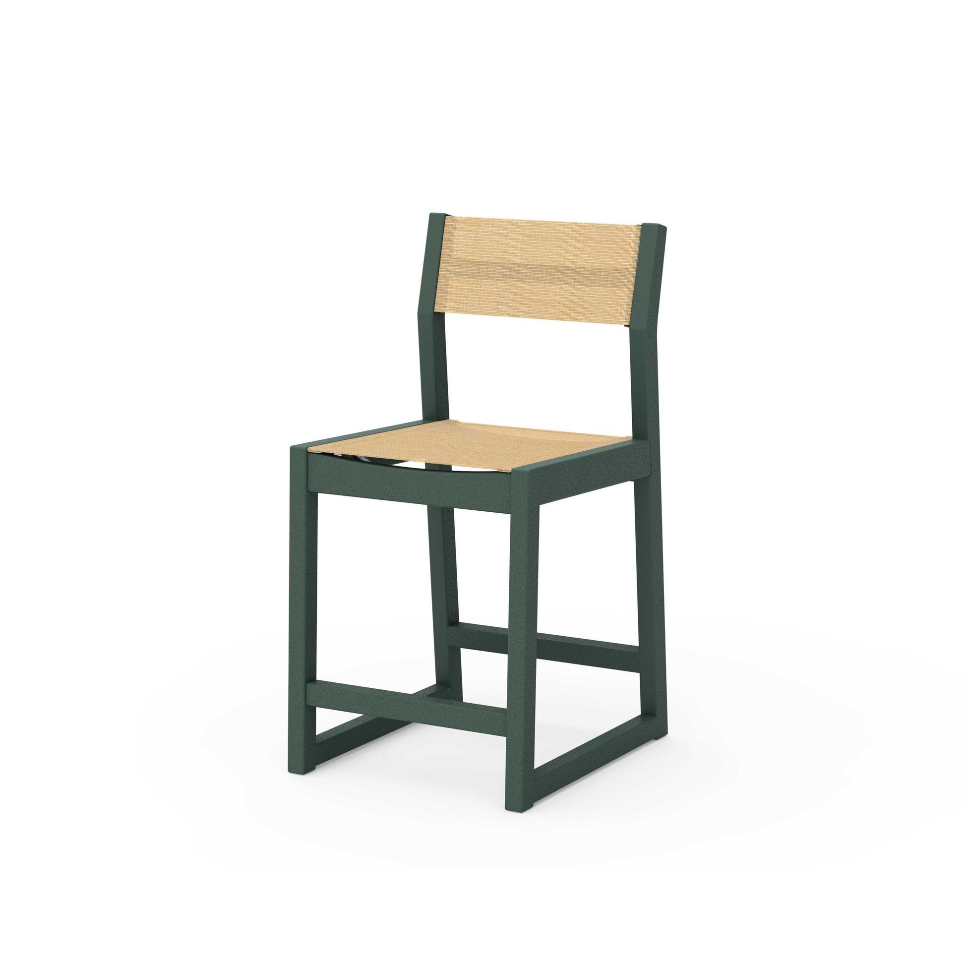 POLYWOOD EDGE Sling Counter Side Chair — Green / Dupioni Apricot Sling
