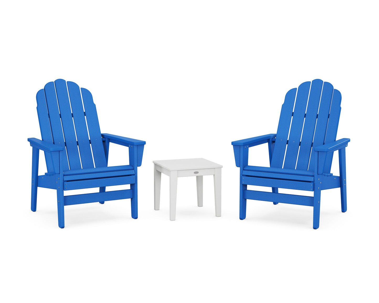 POLYWOOD 3-Piece Vineyard Grand Upright Adirondack Set — Pacific Blue / White