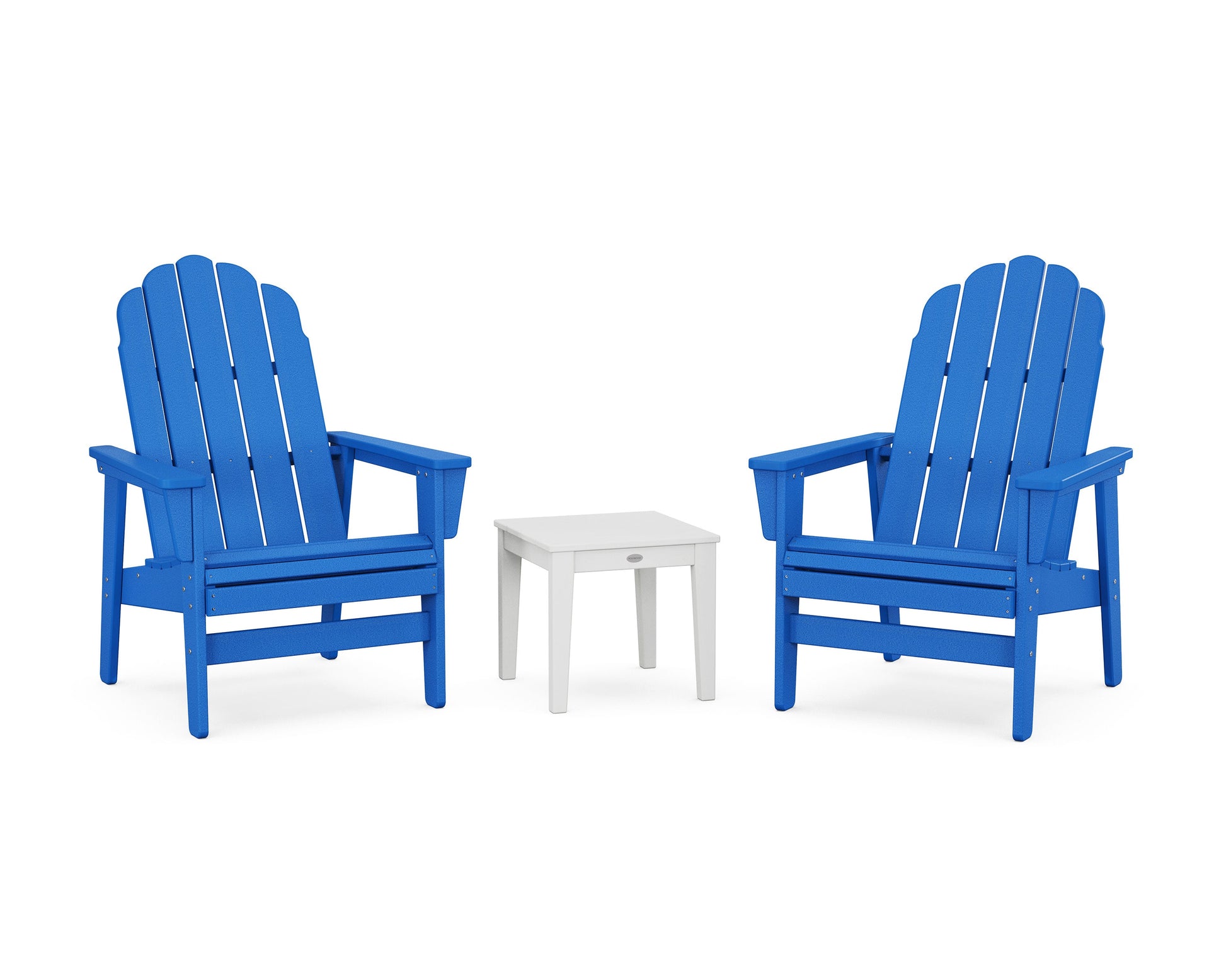 POLYWOOD 3-Piece Vineyard Grand Upright Adirondack Set — Pacific Blue / White