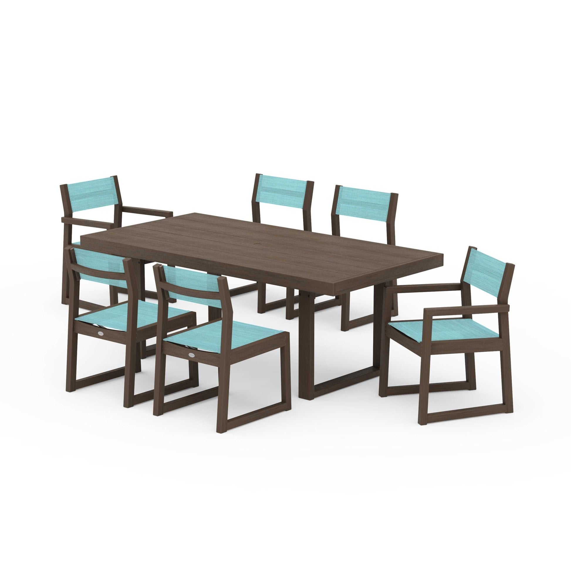 POLYWOOD EDGE Sling 7-Piece Dining Set — Kona / Dupioni Aquamarine Sling