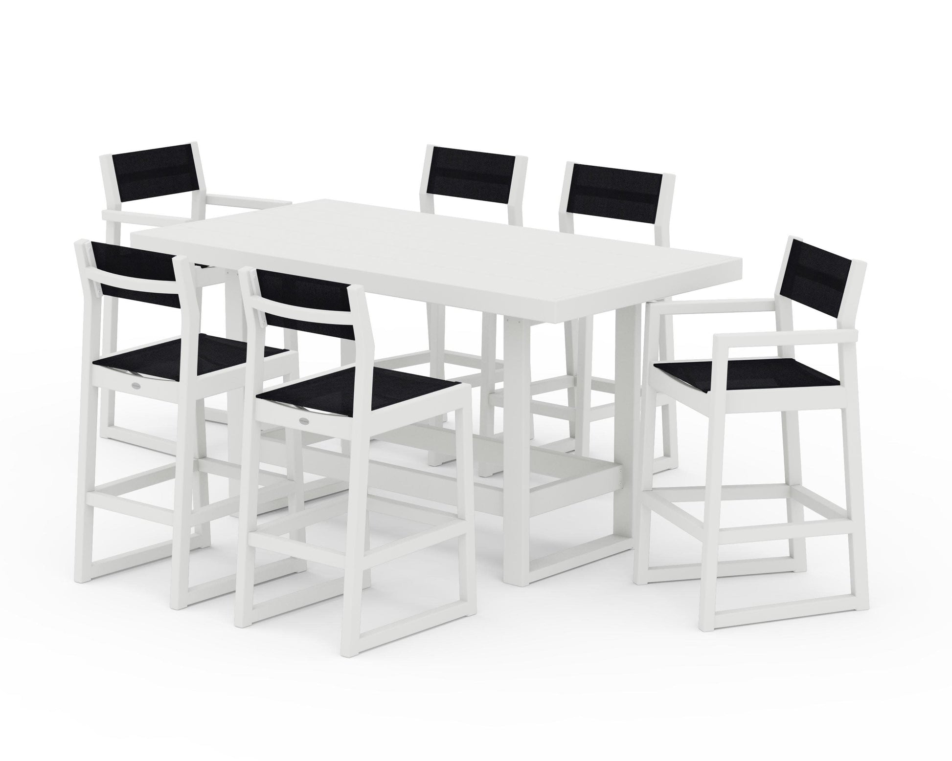 POLYWOOD EDGE Sling 7-Piece Bar Table Set — Vintage White / Black Sling