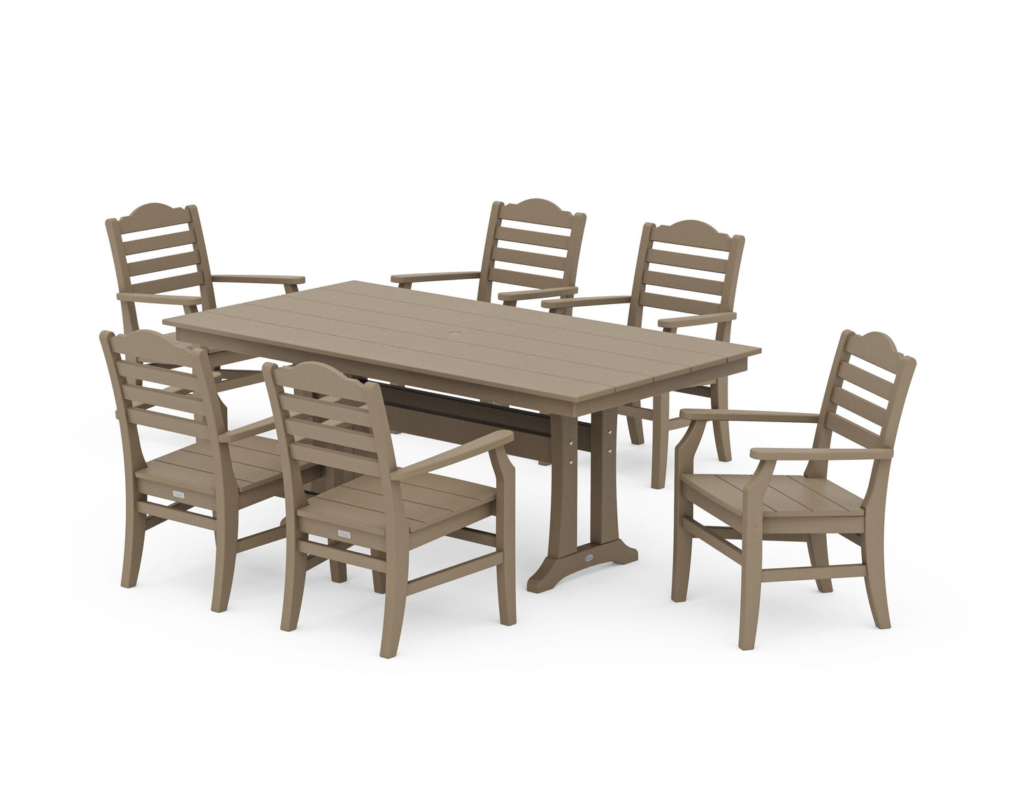 POLYWOOD Savannah Arm Chair 7-Piece Farmhouse Dining Set with Trestle Legs — Vintage Sahara