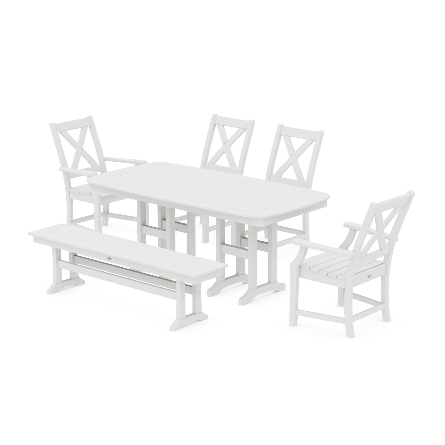 POLYWOOD Braxton 6-Piece Dining Set with Bench — White