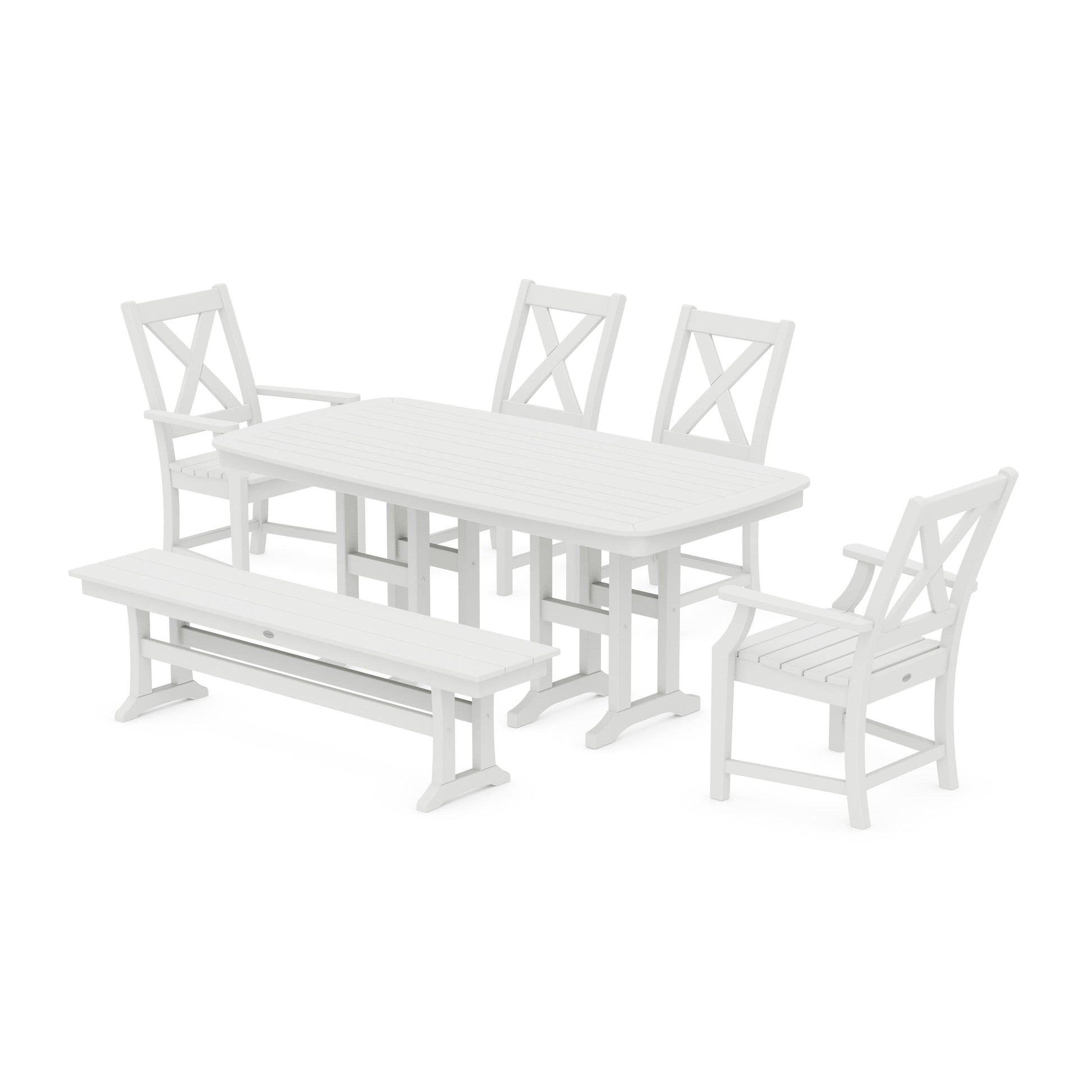 POLYWOOD Braxton 6-Piece Dining Set with Bench — White