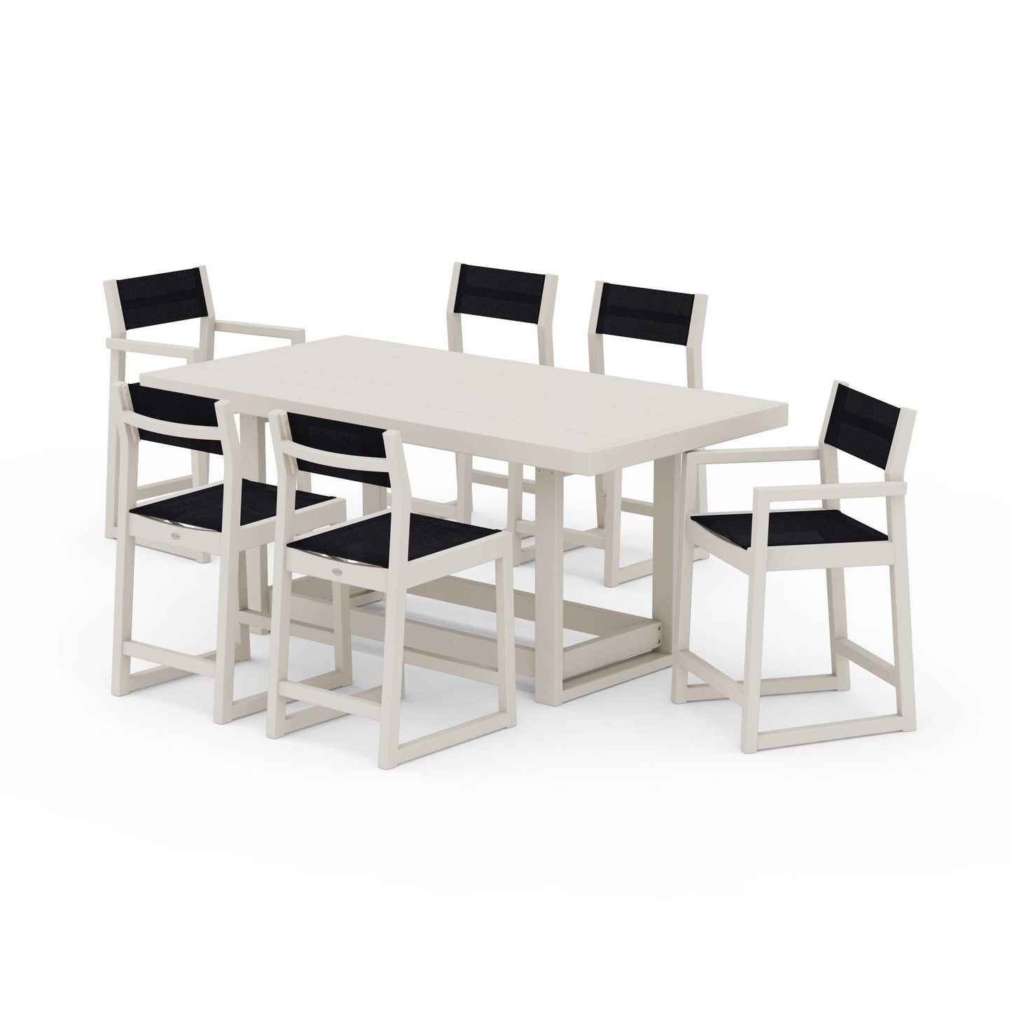 POLYWOOD EDGE Sling 7-Piece Counter Table Set — Sand / Black Sling