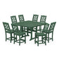 POLYWOOD Chinoiserie 9-Piece Square Side Chair Counter Set with Trestle Legs — Green