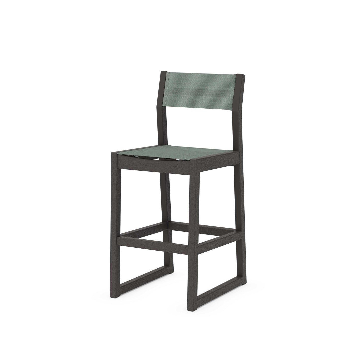 POLYWOOD EDGE Sling Bar Side Chair — Vintage Coffee / Dupioni Sea Mist Sling