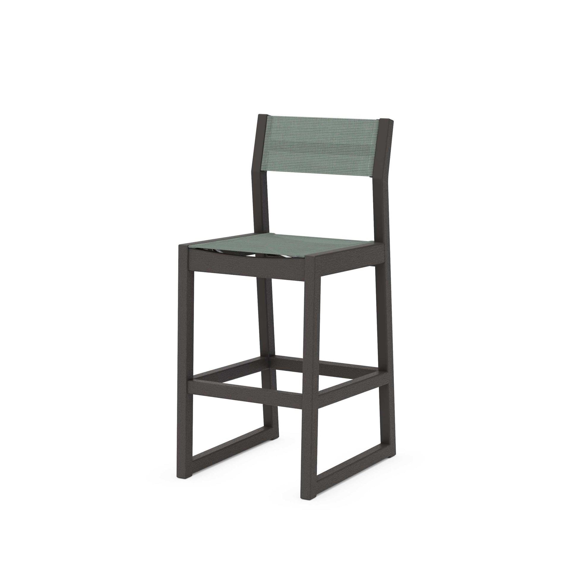 POLYWOOD EDGE Sling Bar Side Chair — Vintage Coffee / Dupioni Sea Mist Sling