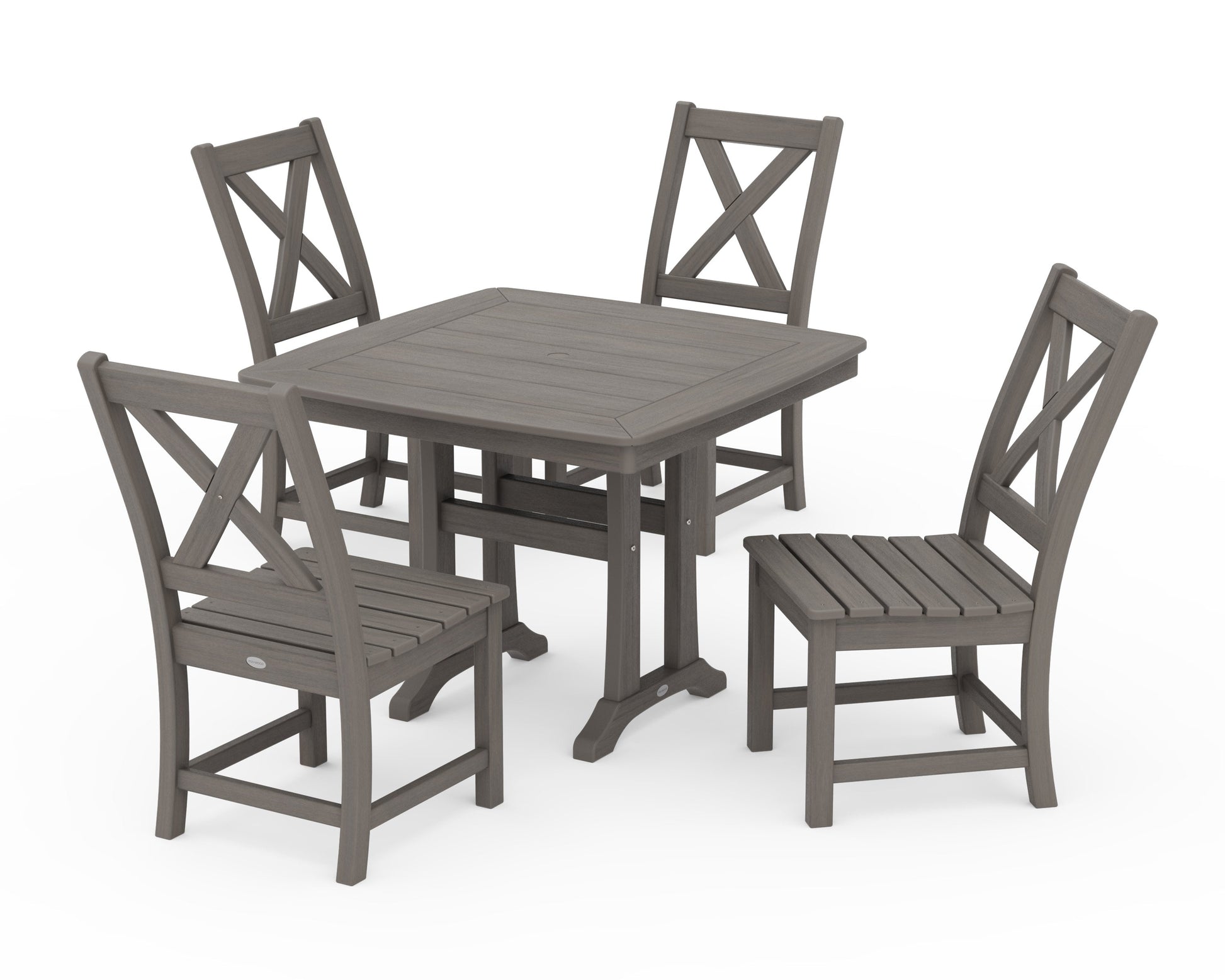 POLYWOOD Braxton Side Chair 5-Piece Dining Set with Trestle Legs — Driftwood