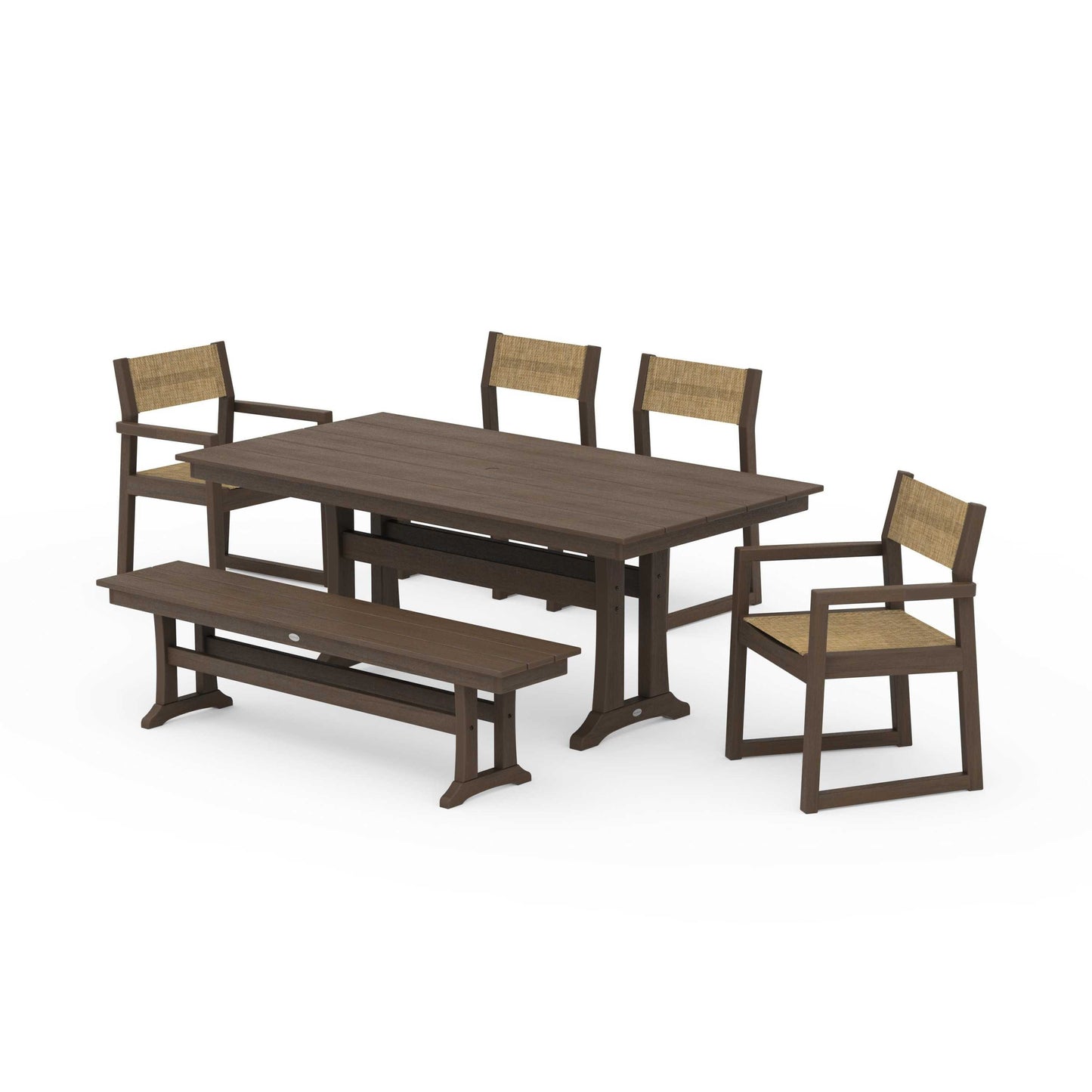 POLYWOOD EDGE Sling 6-Piece Farmhouse Dining Set With Trestle Legs — Kona / Burlap Sling