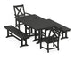 POLYWOOD Braxton 5-Piece Farmhouse Dining Set with Benches — Black