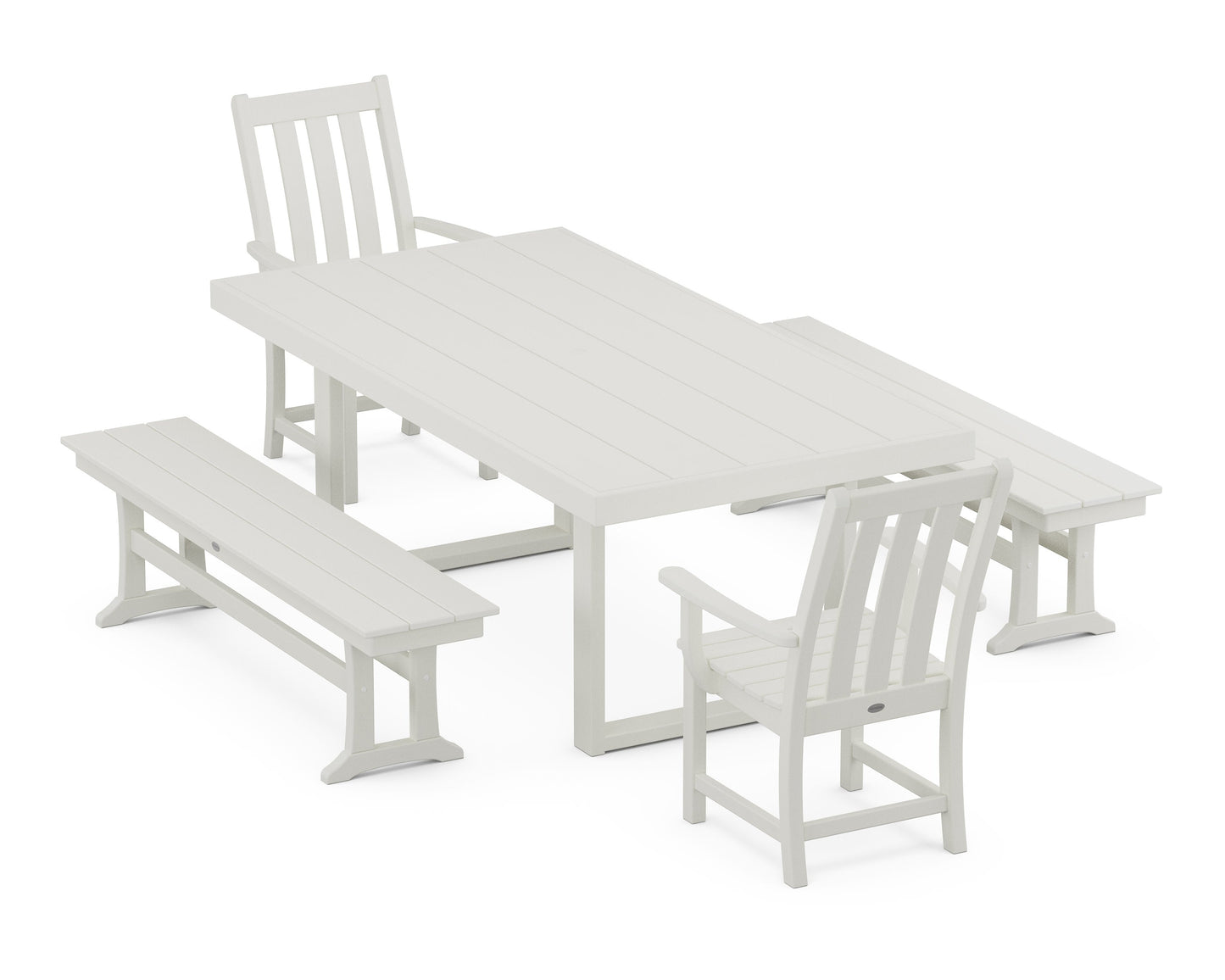 POLYWOOD Vineyard 5-Piece Dining Set with Benches — Vintage White