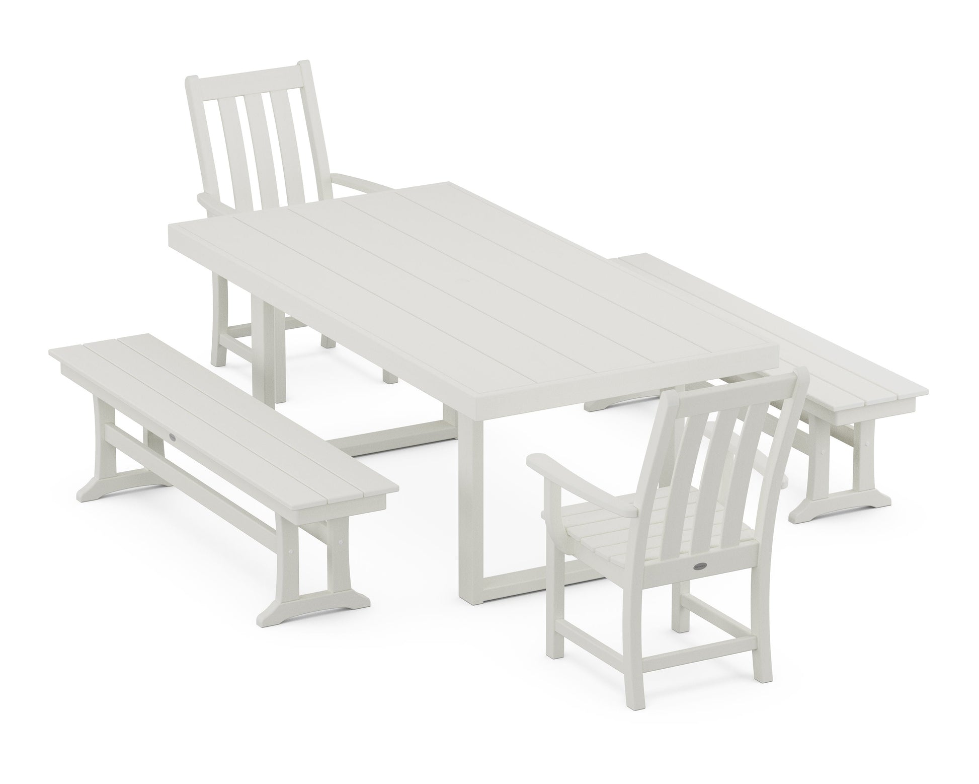 POLYWOOD Vineyard 5-Piece Dining Set with Benches — Vintage White