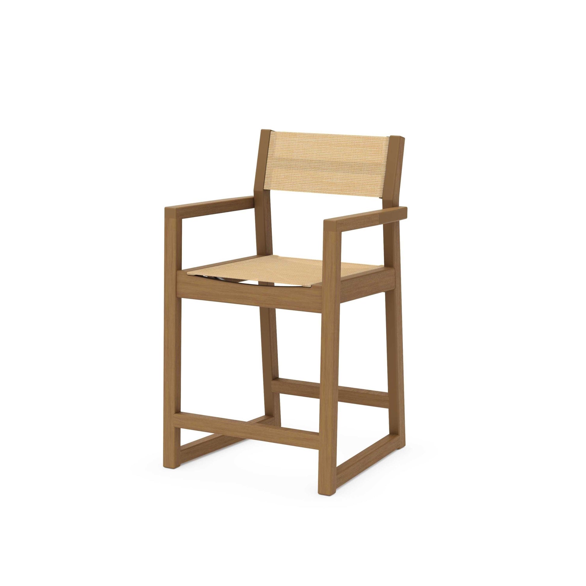 POLYWOOD EDGE Sling Counter Arm Chair — Natural / Dupioni Apricot Sling