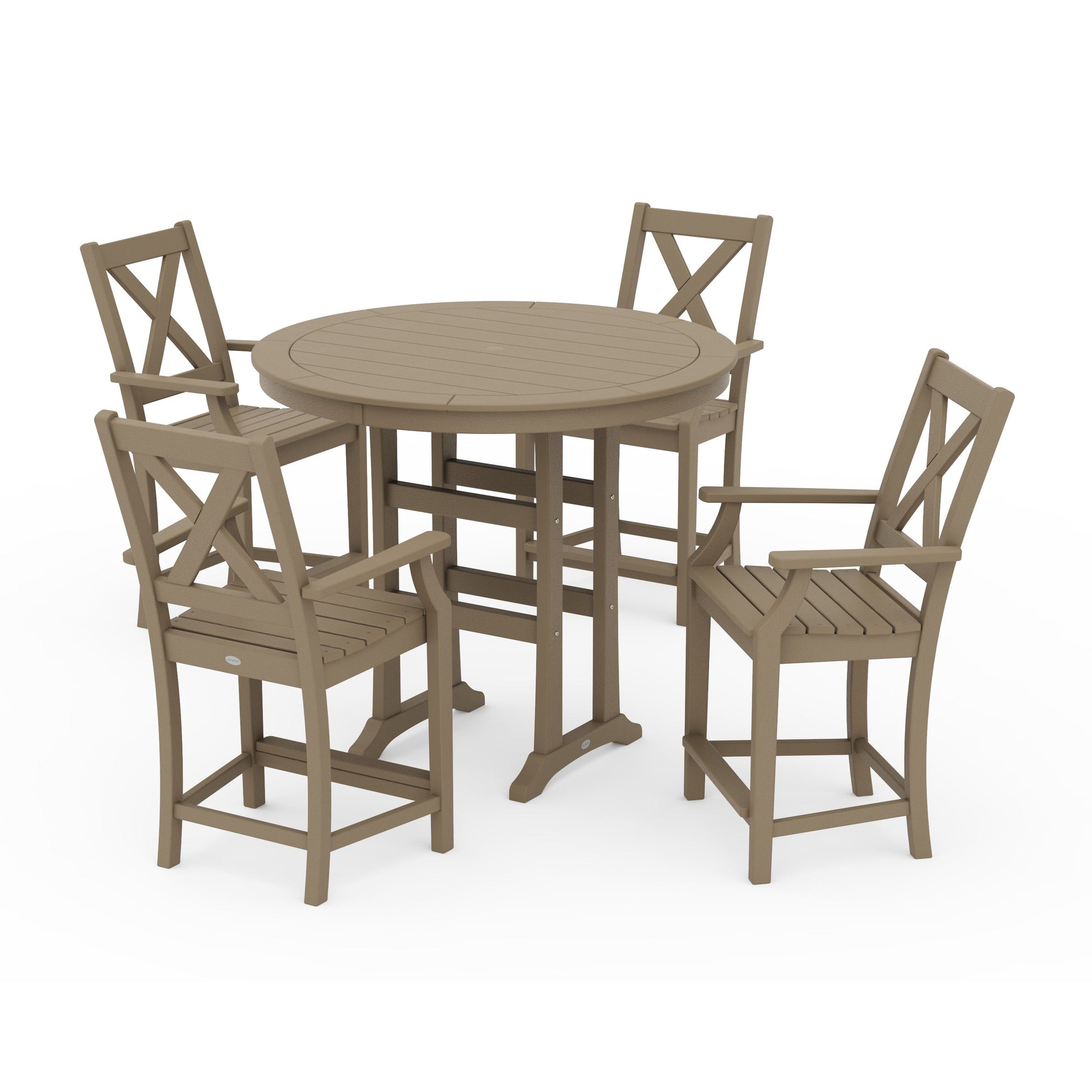 POLYWOOD Braxton 5-Piece Nautical Trestle Arm Chair Counter Set — Vintage Sahara