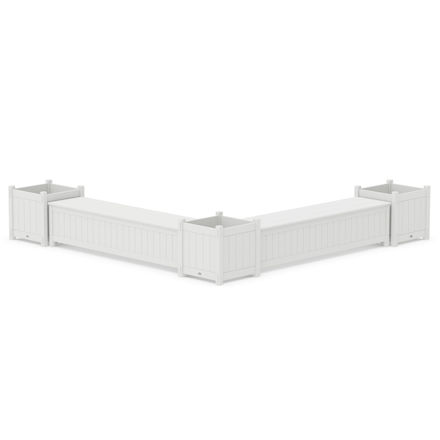 POLYWOOD 72" Vineyard L- Shaped Planter Storage Bench Corner Set- Large — White
