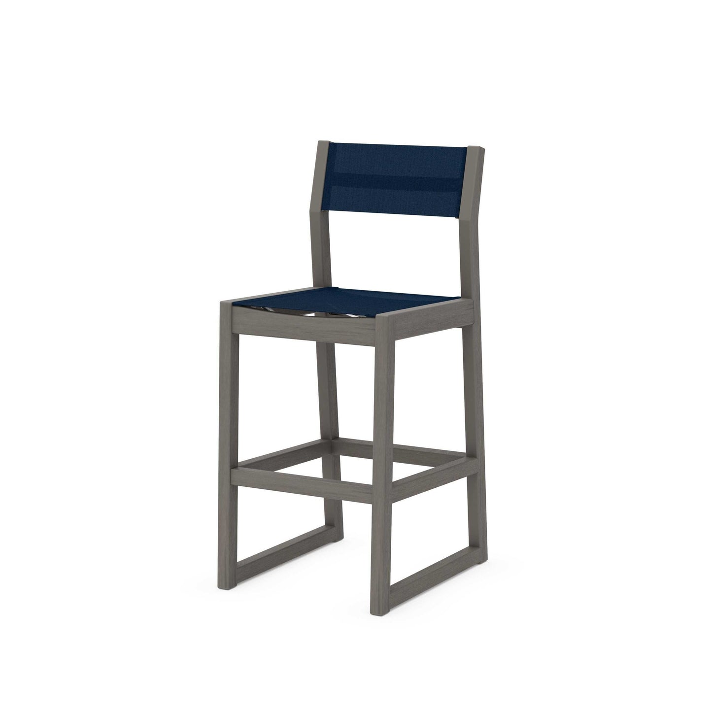POLYWOOD EDGE Sling Bar Side Chair — Driftwood / Navy Blue Sling