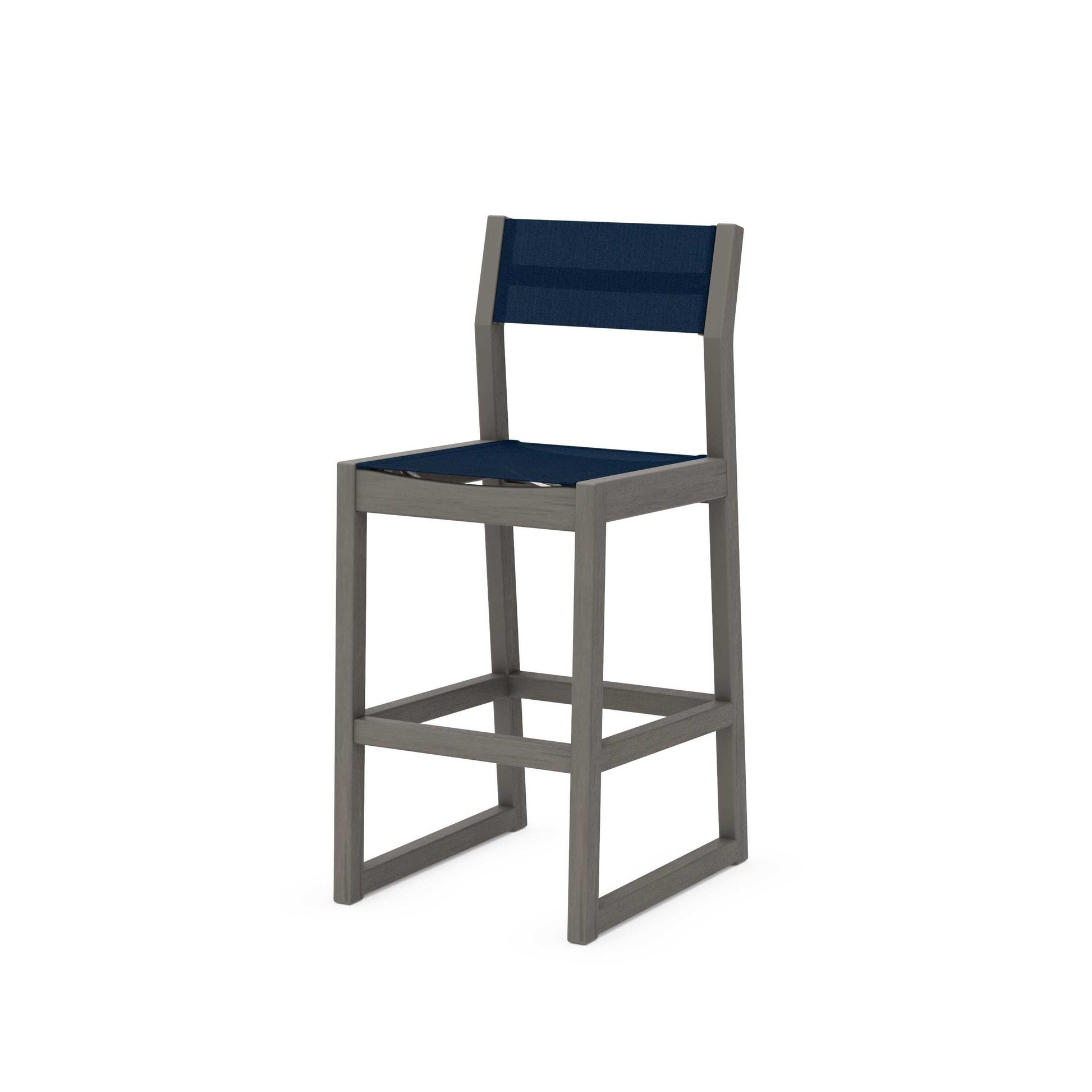 POLYWOOD EDGE Sling Bar Side Chair — Driftwood / Navy Blue Sling