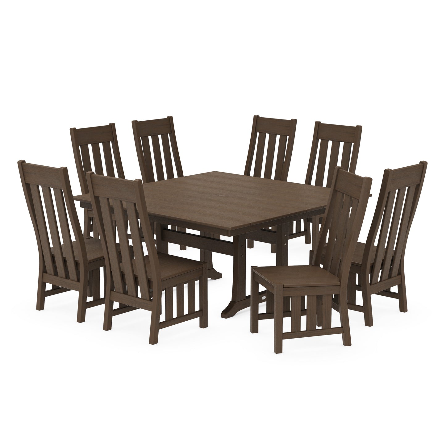 POLYWOOD Acadia Side Chair 9-Piece Square Farmhouse Dining Set with Trestle Legs — Kona