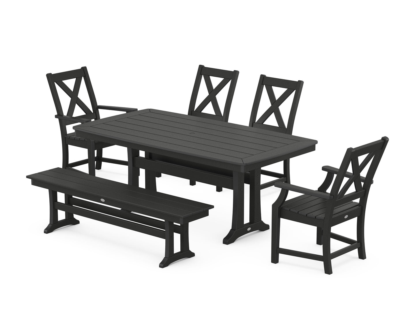 POLYWOOD Braxton 6-Piece Dining Set with Trestle Legs — Black