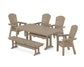 POLYWOOD Nautical Curveback Adirondack 6-Piece Farmhouse Dining Set with Trestle Legs and Bench — Vintage Sahara