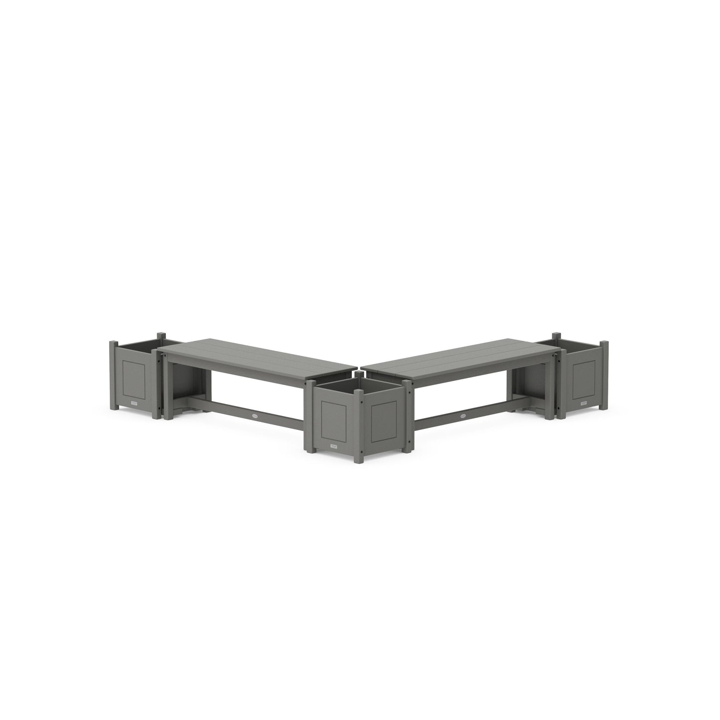 POLYWOOD 48" Country Living L- Shaped Planter Bench Corner Set — Slate Grey