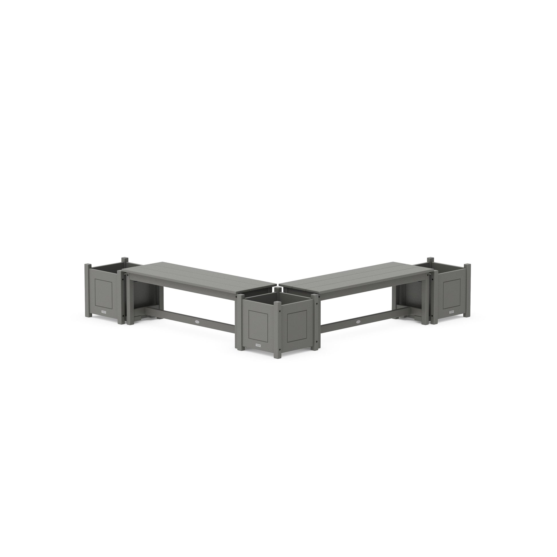 POLYWOOD 48" Country Living L- Shaped Planter Bench Corner Set — Slate Grey